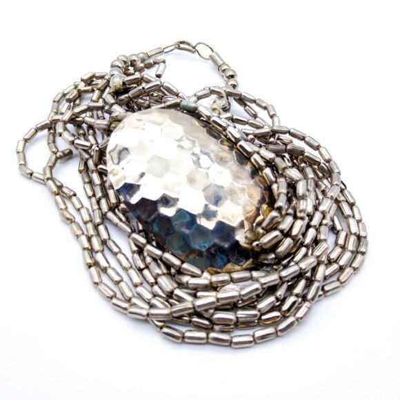 Unique Vintage Silver Chain Necklace, Chunky Multi Strand with Offset Hammered - Picture 3 of 4